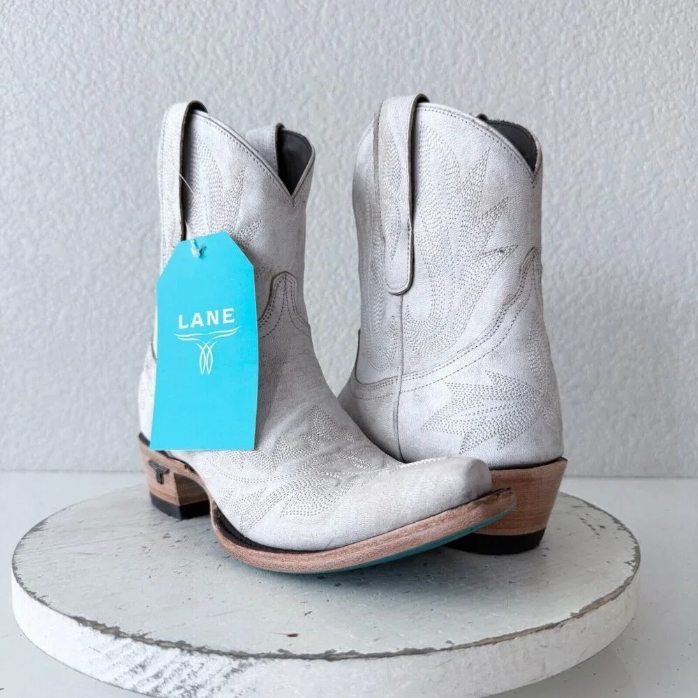 Lane Womens LEXINGTON Booties White Leather Western Ankle Boots Size 5.5
